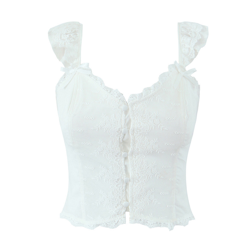 Pure Desire Mesh Embroidered Small Top Women's 2025 New French Spice Girl Off-Shoulder Small Flying Sleeve Slim-Fit Camisole