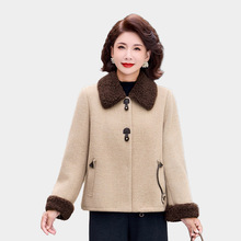 洋气妈妈秋冬装毛呢外套女加绒厚过年衣服中老年仿水貂绒翻领上衣