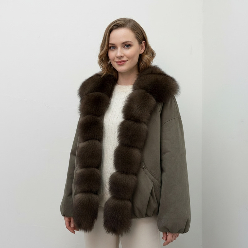 Women's parka with detachable fox fur collar, 2026 winter new down jacket with duck down lining Women's parka with detachable fox fur collar, 2026 winter new down jacket with duck down lining