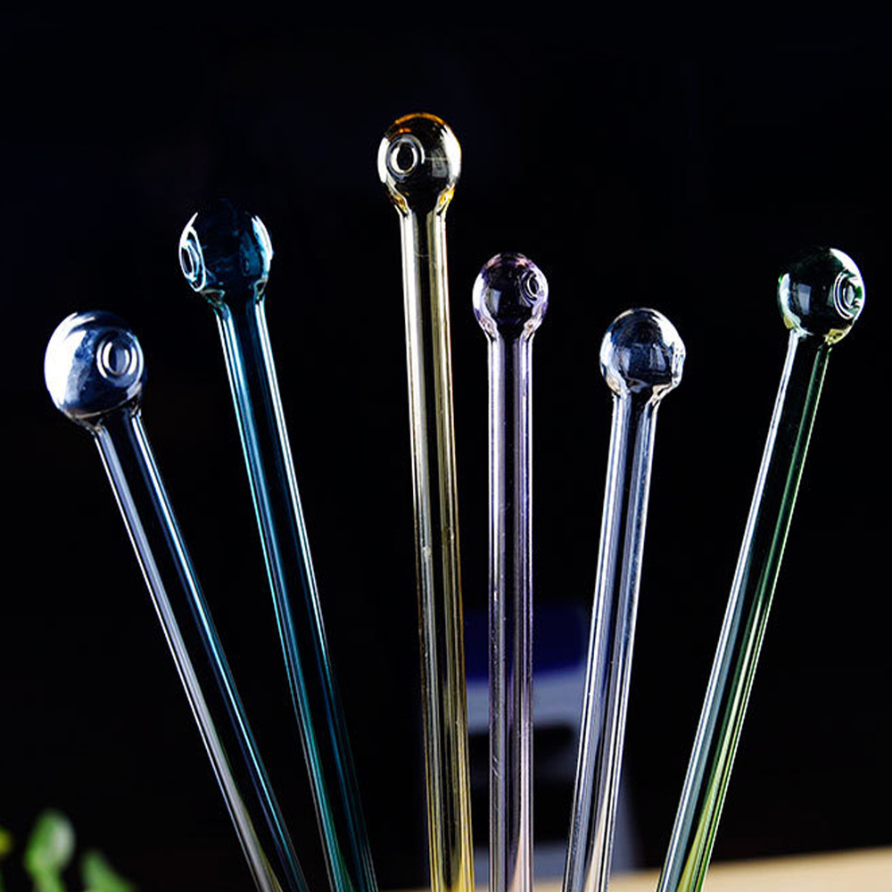 Paja de vidrio resistente al calor de vidrio de borosilicato de color de jugo de paja leche cabeza redonda fábrica de paja recta