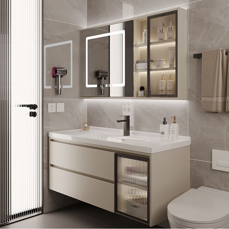 Nuevo estilo crema cerámica integrada lavabo baño gabinete lavabo combinación lavabo