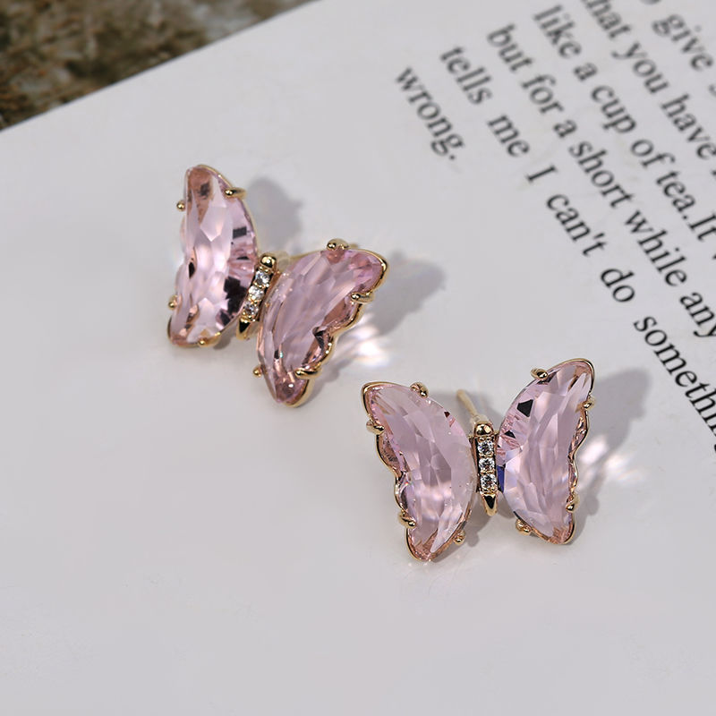 1 Pair Sweet Butterfly Alloy Sterling Silver Plating Inlay Artificial Crystal Women's Ear Studs display picture 5