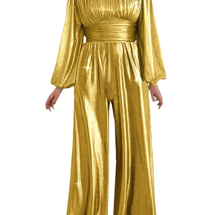 2024 Comercio exterior transfronterizo primavera y verano vestido largo chino nuevo Mono chino flash Mediados de cintura temperamento mono de cercanías