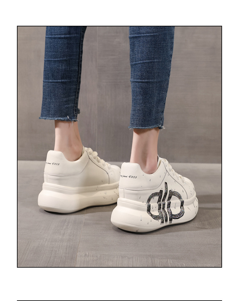 Giày sneaker nữ đế dày tăng chiều cao phong cách graffiti trắng hồng — Trắng hồng chi tiết 16
