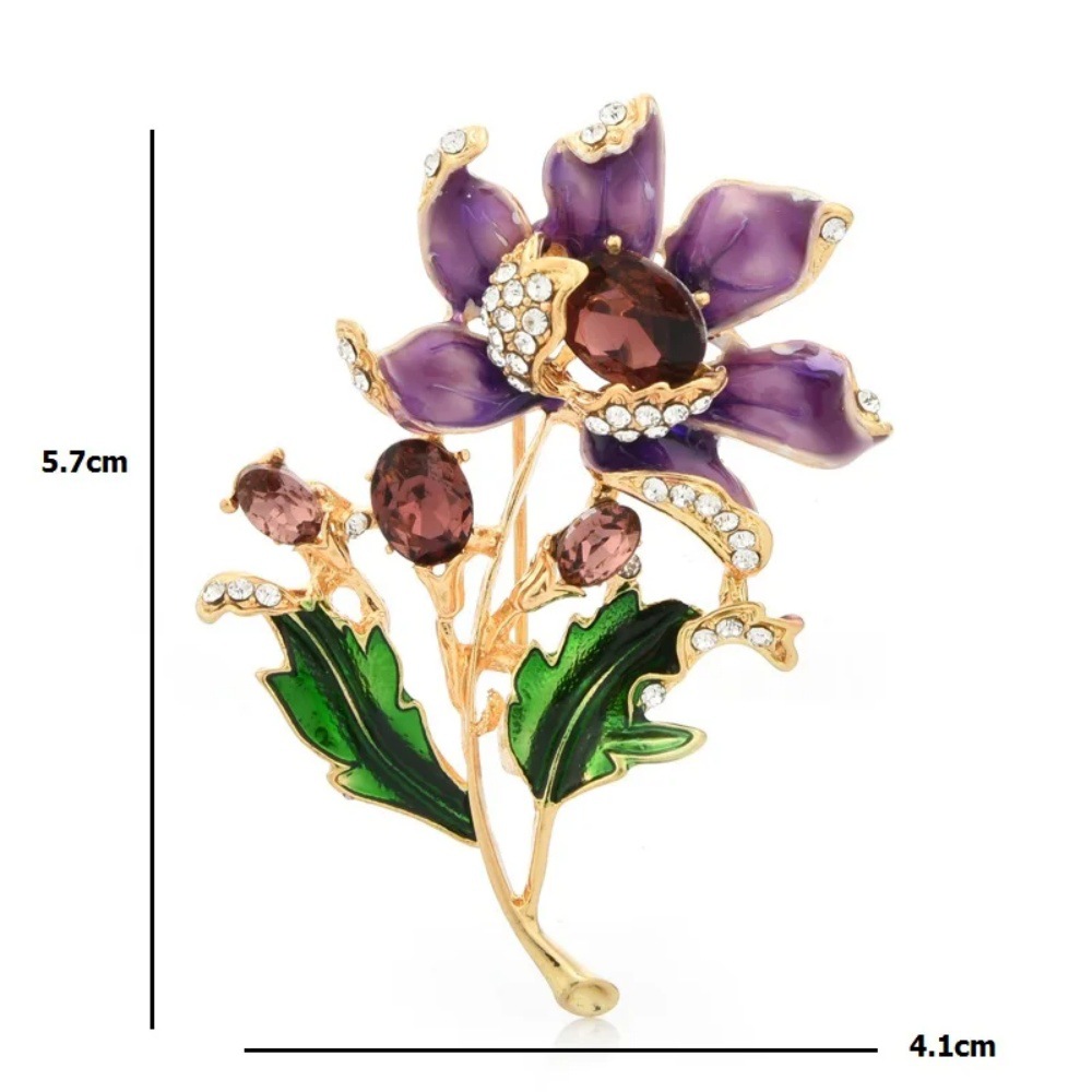 Factory Direct Supply Purple Enamel Flower Brooch Elegant Fashion Plant Series Wedding Party Casual Corsage Wholesale