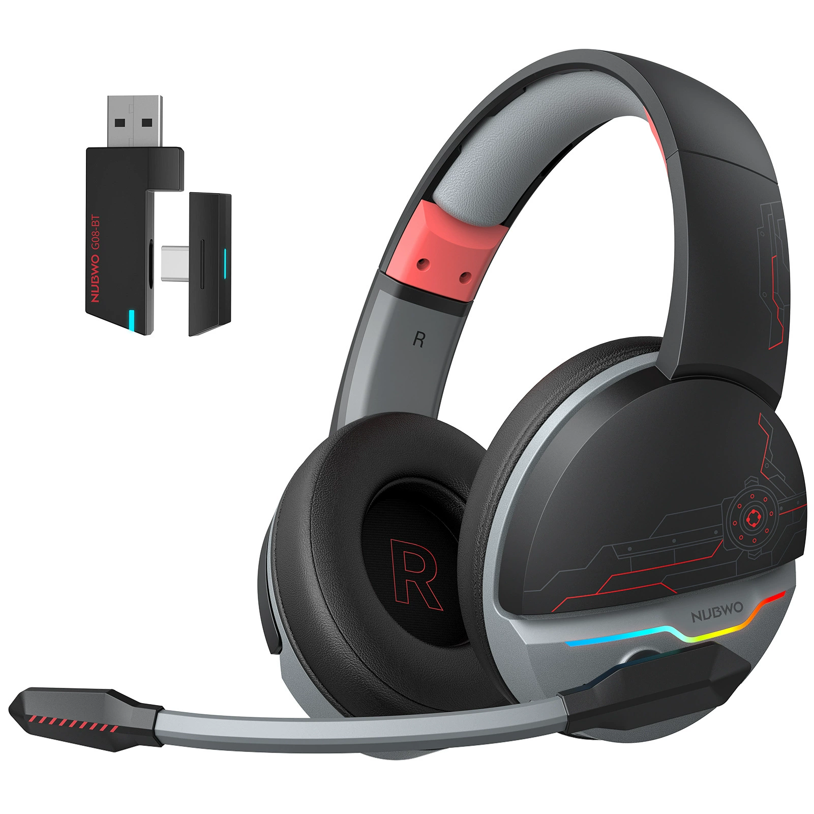 Nubwo Wolf Bowang G08 Беспроводная игровая гарнитура 2.4G + Bluetooth, стереомикрофон, киберспорт