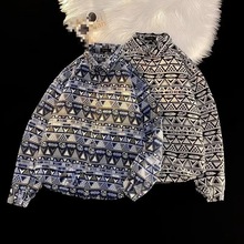 2025年春秋民族风长袖衬衫日系港风ins宽松衬衣男生潮流百搭休闲