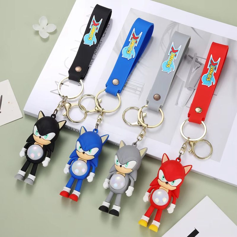 Cross-border Cartoon Super Mouse Sonic with Light Keychain Variable Speed Flash Pendant Car Bag Key Chain Gift
