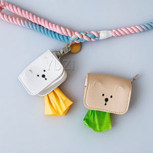 in stock Creative Bear Convenient Leather Dog Poop Bag Large Capacity Pet Poop Bag Dog Walking Rope Pendant