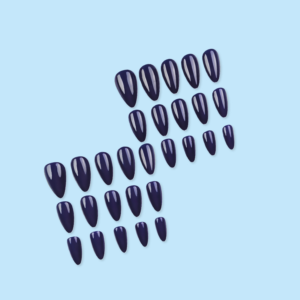 Comercio exterior más venta simple color sólido manicure azul marino profundo temperamento desgaste de uñas 28 piezas de parche de uñas falsas