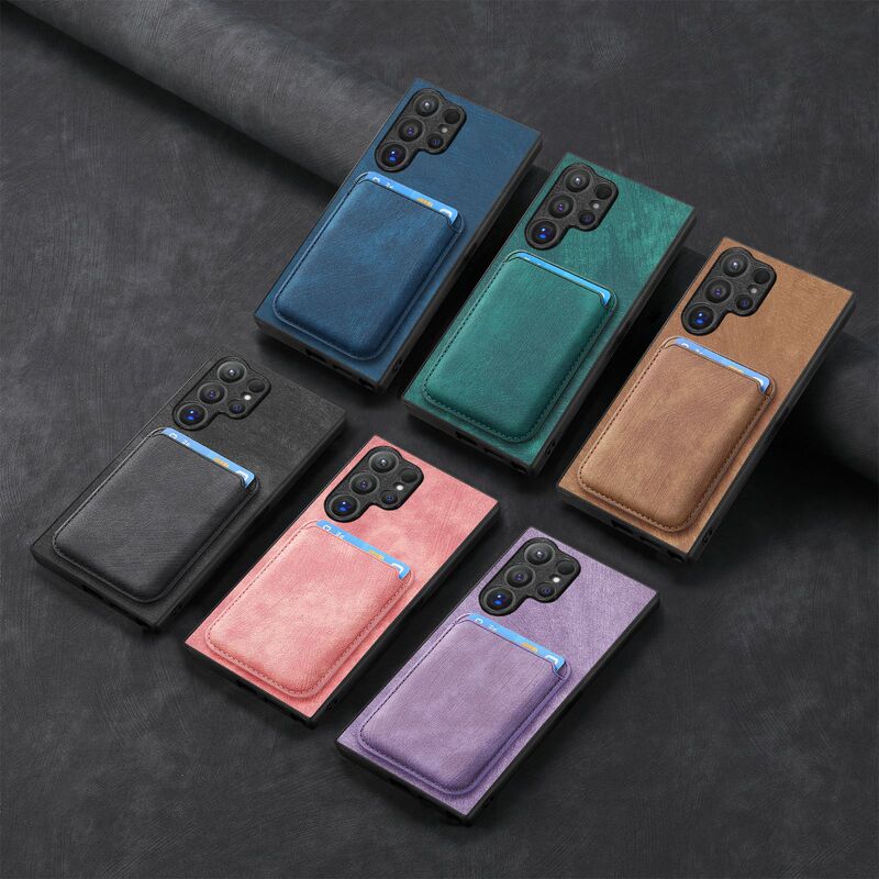 Cross-border applicable Samsung S24 magnetic suction Magsafe card holder mobile phone shell fine hole S23FE drop-resistant magnetic suction leather case