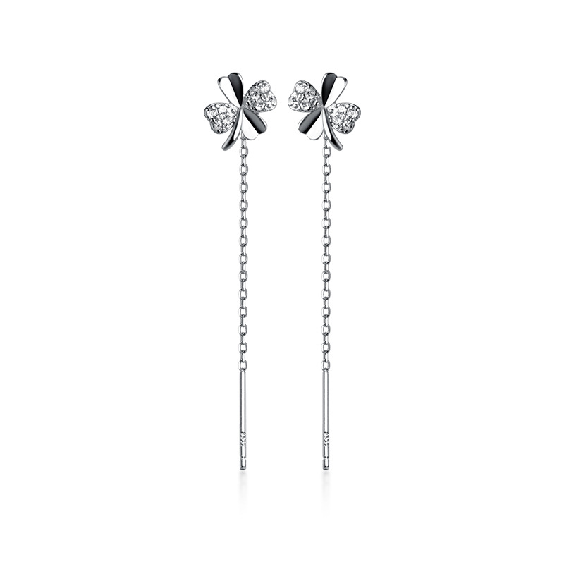 Eloch s925 Ginksen dulce cuatro hojas de flores de orejas de flores de la feminidad de alto nivel pendientes de diamantes pendientes G7425