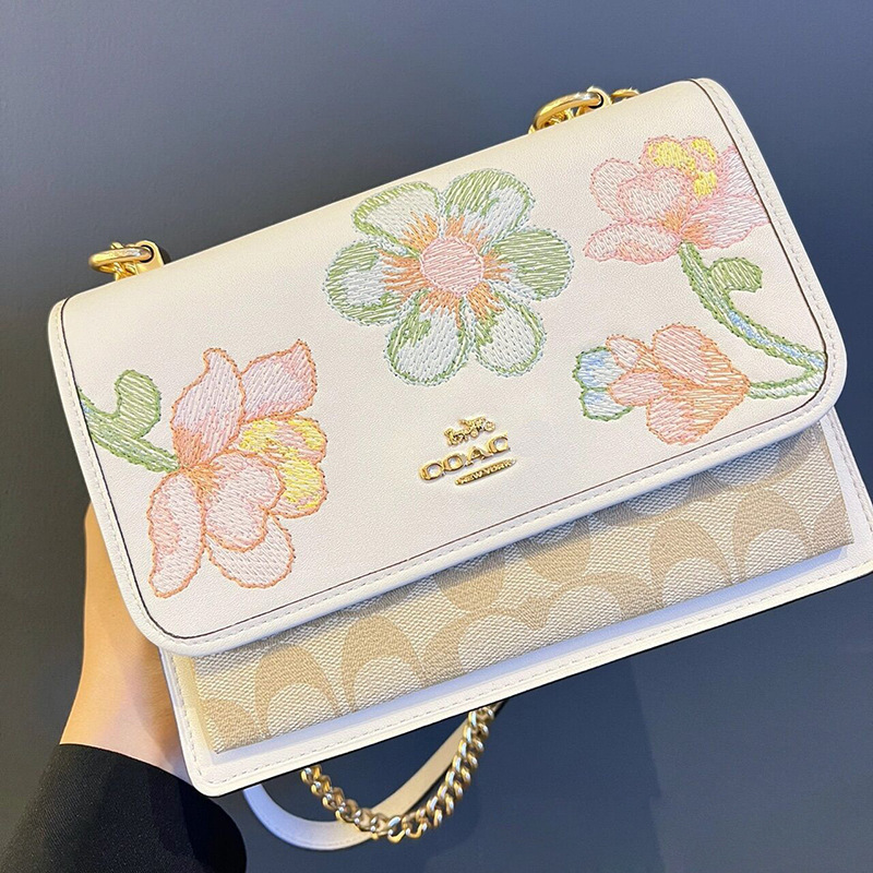 Ole 2022 New Embroidered Floral Klare Retro Accordion Bag Flip-Top Chain Shoulder Crossbody Small Square Bag for Women