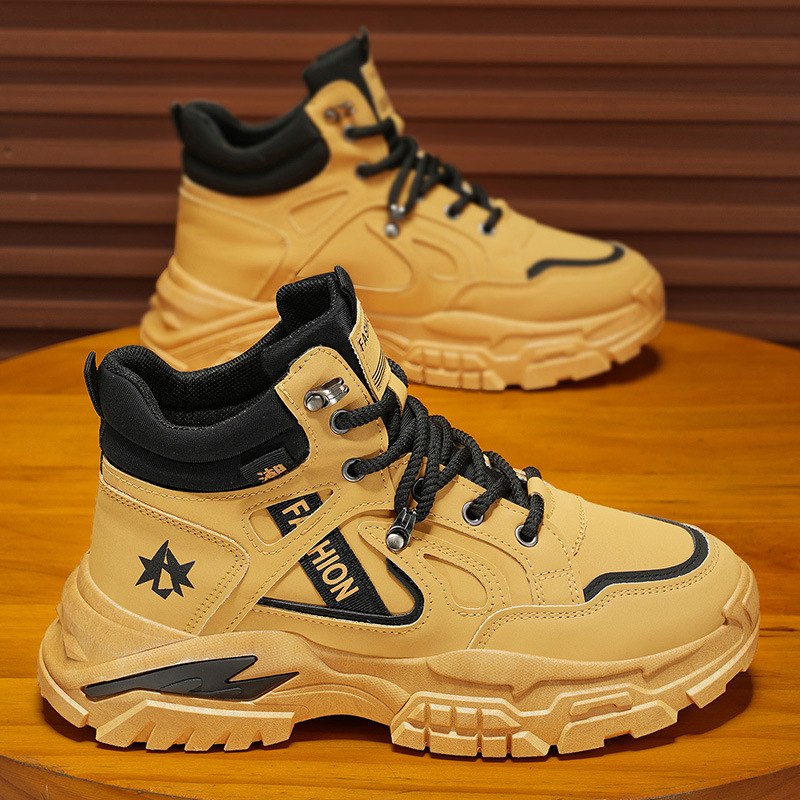 Zapatos de hombre de alto nivel de cuero de invierno, botas de trabajo antideslizantes, botas de trabajo de invierno al aire libre, botas de montaña casuales
