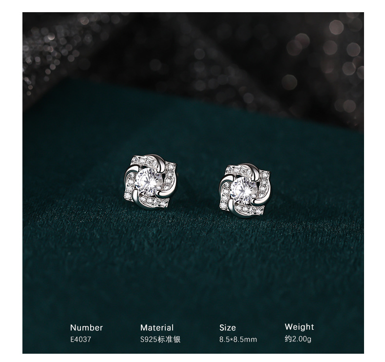 s925纯银方形几何锆石耳钉女轻奢高级感圆形三角形雪花四叶草耳饰详情10