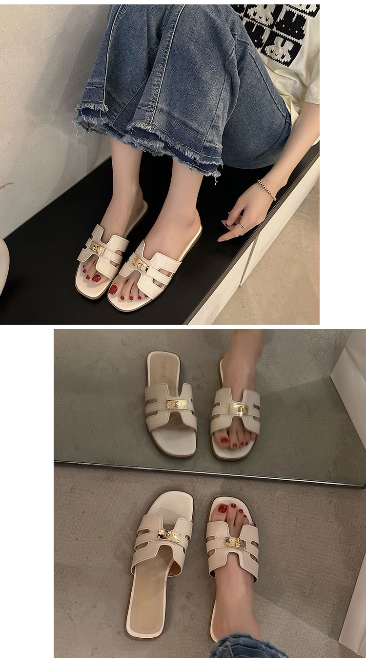 Slippers Flat Slippers Women's Outer Wear Summer 2023 New One Word open toe lock sandals and slippers for women's foreign trade_voghion.com