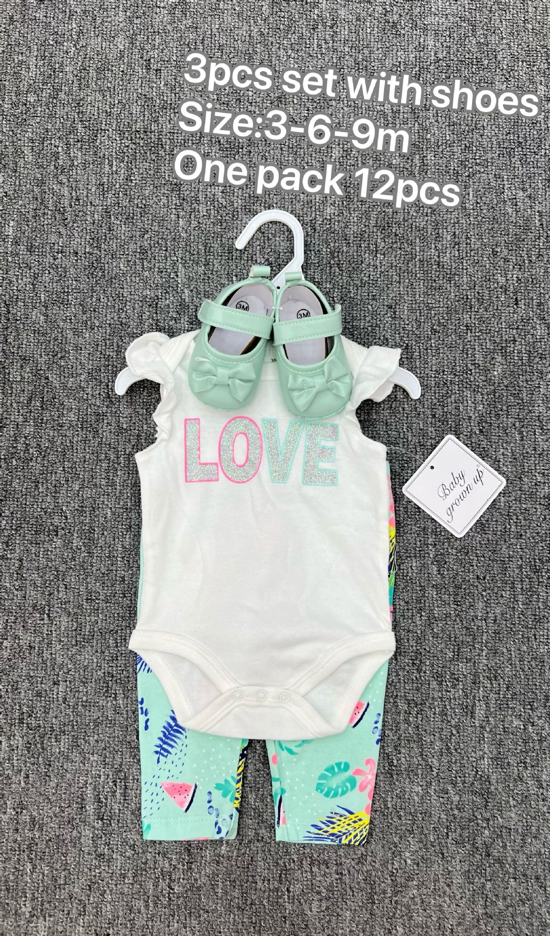 Comercio exterior bolsas de bebés recién nacidos de verano mangas cortas tres piezas con zapatos 3 piezas ropa de bebé al por mayor image 16
