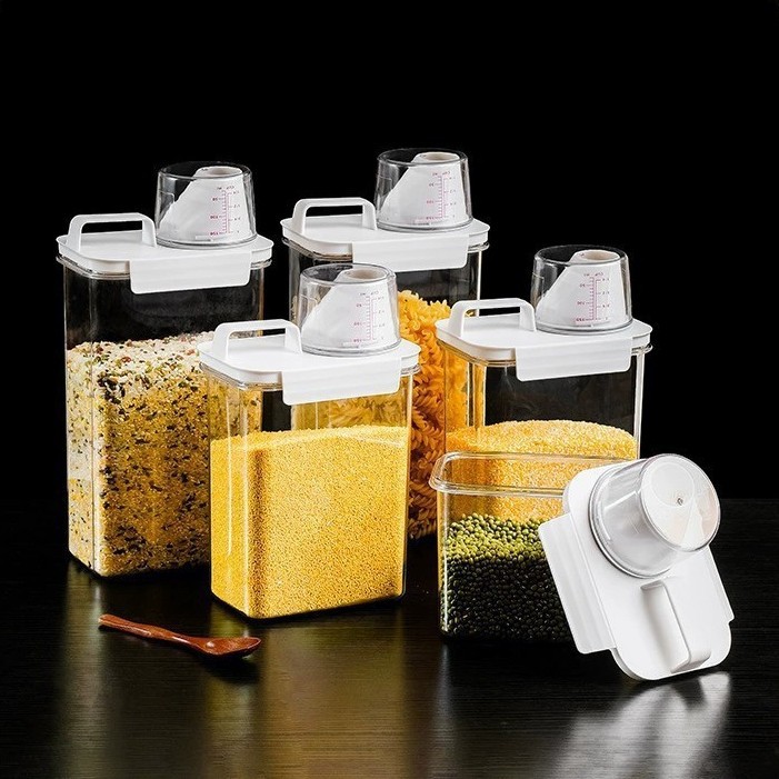 Food-Grade Moisture-Proof Sealed Jar, Transparent Pet Grain Storage Jar, Tea and Dried Fruit Storage Jar with Measuring Cup