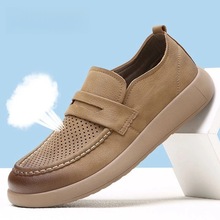 男士夏季一脚蹬英伦休闲经典舒适百搭懒人男鞋平底豆豆鞋镂空反绒