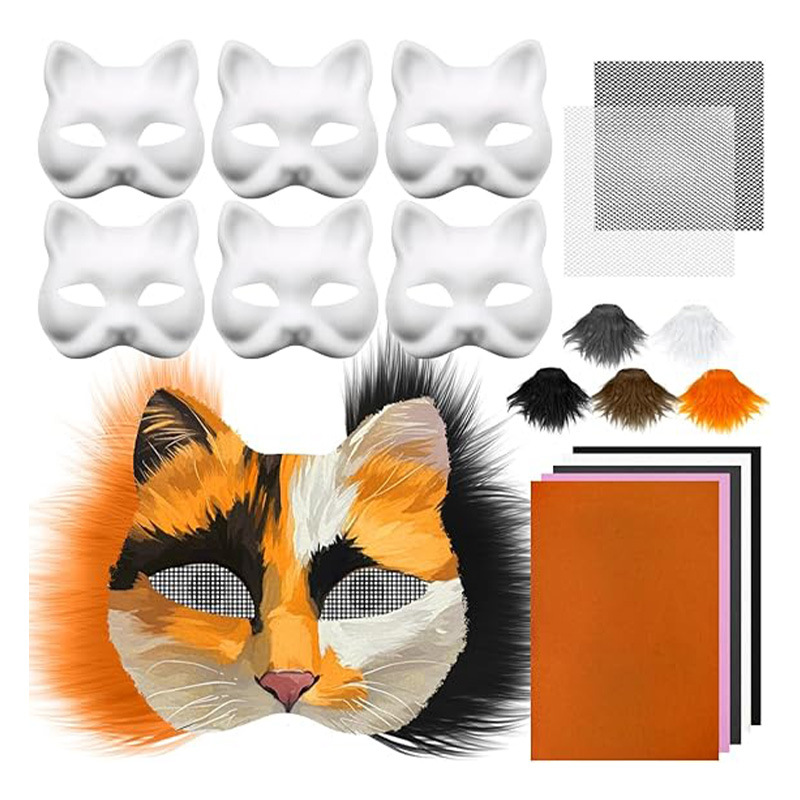 Amazon DIY Cat Face Mask Máscara de pulpa en blanco con traje de tela de fieltro Masaje Juego de rol