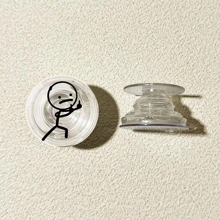 Líneas pequeñas personas redondas airbag soporte tipo pegado en la parte posterior del teléfono móvil portátil soporte retráctil 360 ° de rotación