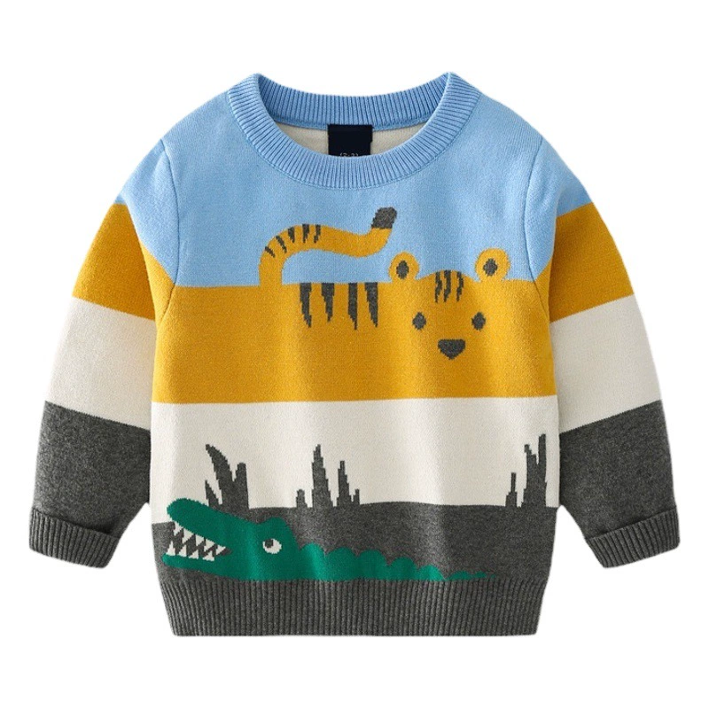 Детская одежда Tengyun Pigeon, двухслойный свитер для мальчиков в европейском и американском стиле, осень 2022, новый детский жаккардовый свитер с абстрактным мультяшным рисунком