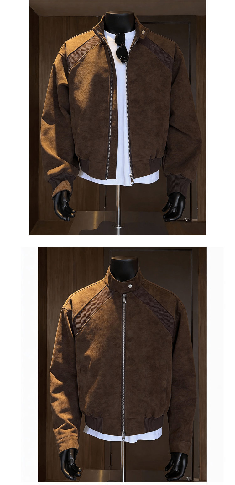 Men's Neutral Deconstructed Flight Leather Jacket For Spring_voghion.com