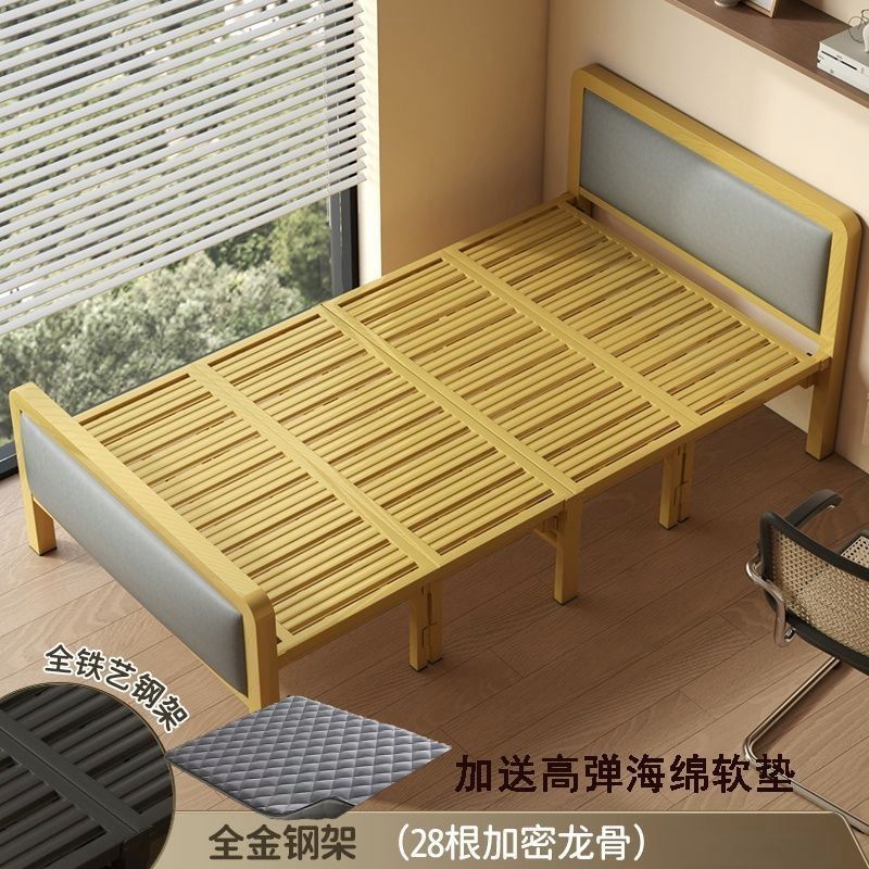 Cama plegable reforzada cama doble simple para adultos cama de almuerzo cama de acero inoxidable quilla cuadrada cama plegable