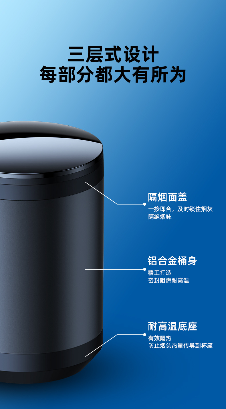 Car Ashtray with a High-End Feel, Anti-Fly Ash, Aluminum Alloy, Flame-Retardant, Stainless Steel, with Led Light, Cross-Border 4S Creative Design