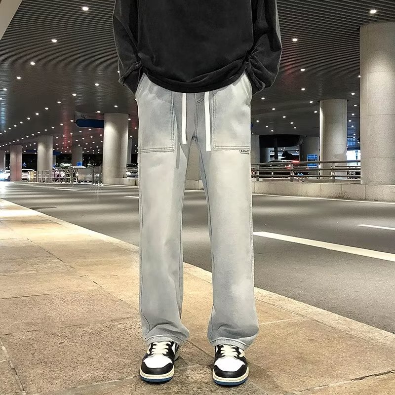 2024 primavera y otoño jeans pantalones sueltos de pierna recta para hombres pantalones casuales de moda ins pantalones casuales de marca de moda callejera