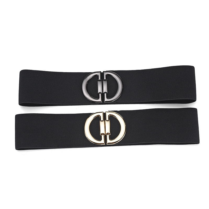 Moda popolare stile lettera tre dimensioni fibbia nera tessitura elastica ampia copertura in vita Cintura da donna versatile giacca a vento_voghion.com