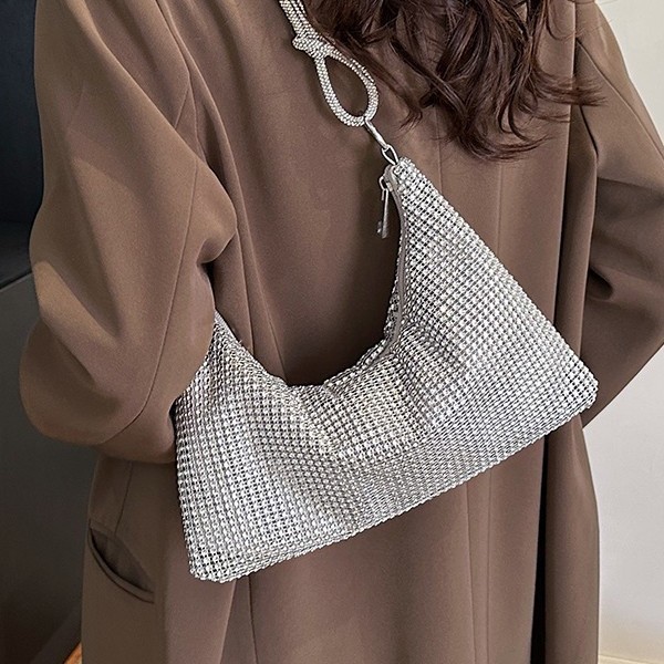 2025 New Trendy Sparkling Faux Rhinestone Knot Crescent Shoulder Bag Luxury Diamond Evening Bag - Thumbnail 2