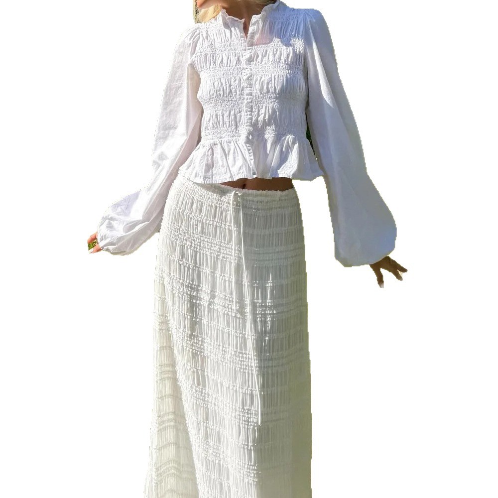 European And American Cross-border Women's Clothing, Solid Color Casual Versatile Buttoned Slim-fit Cardigan Shirt With_voghion.com