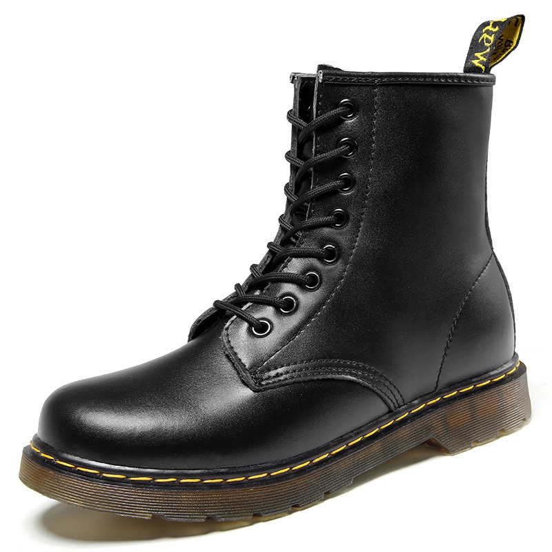 Cross-Border Large Size Couple's Men's Mid-Top Casual Genuine Leather Martin Boots High-Top Dr. Martens Outdoor Work Leather Boots with Fleece Lining