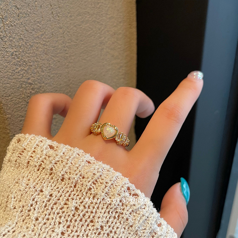 Daily Occasion Copper Material Sweet Heart Shape Copper Plating Open Ring