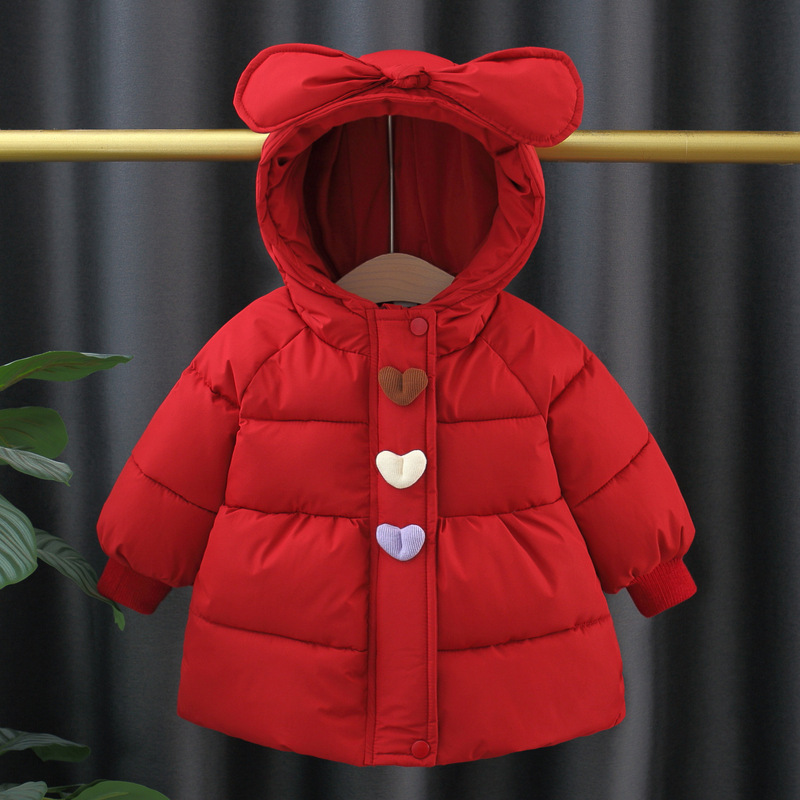 2024 Popular Winter Style Fleece-Lined Three Love Hooded Bow Hand Stuffed Cotton Coat Wholesale