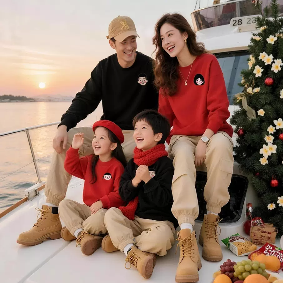 不一样的亲子装炸街潮一家三口四口加绒卫衣全家装母女母子秋冬装