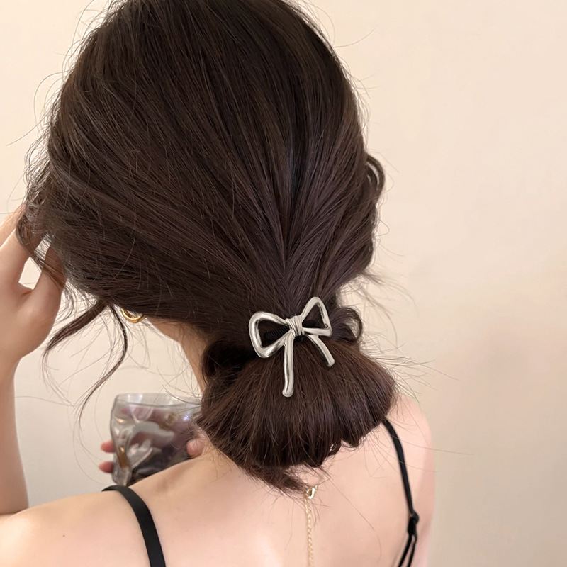 Cuerdas de cabello de arco plateado, anillo de cabello de nuevo tipo, banda de goma elástica, toque de cabello de alta calidad, simple, bajo, cola de caballo
