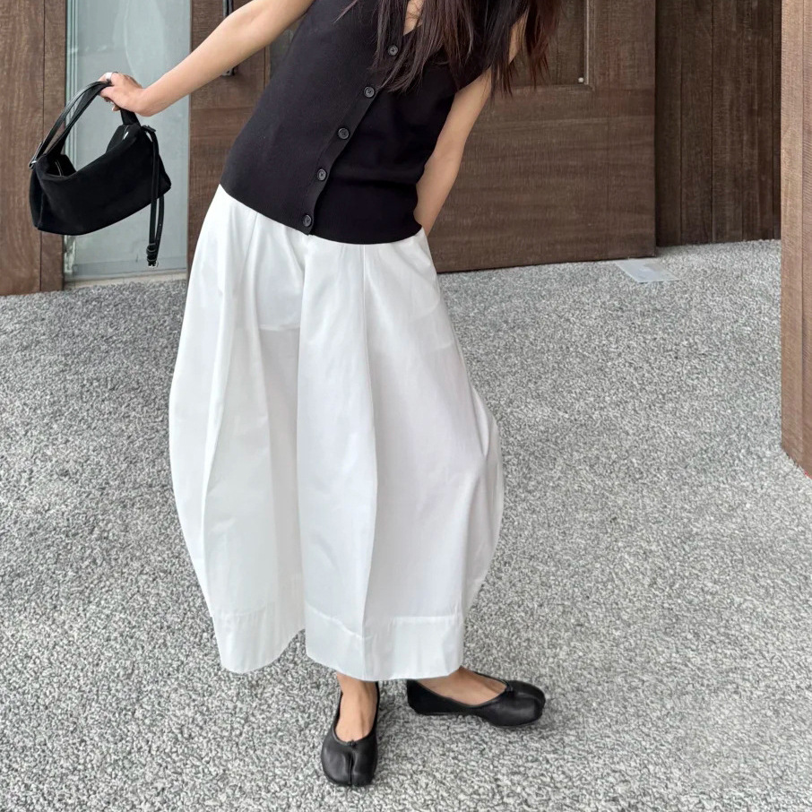 C Brand Standard Fit Pleated Patchwork Mid-Length Skirt with Elastic Waist, Summer New Product 26, 1298477002