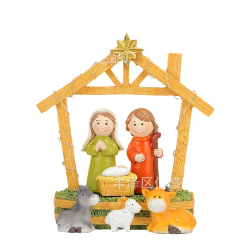 Nacimiento de dibujos animados transfronterizos decoraciones de pesebre creativos regalos de Navidad atmósfera lámpara decoración de resina artesanía