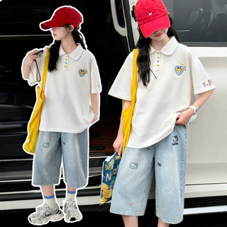 跨境女童夏装批发2026新款儿童夏季T恤薄款短袖POLO衫中大童上衣