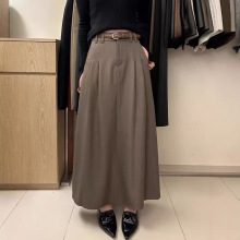 24年秋天新木易美式紫色垂感百褶半身裙高腰显瘦女生a字裙枫叶红