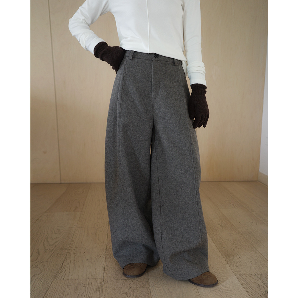 EVERTRUE 羊毛阔腿裤韩版2025秋冬新款休闲裤加厚显瘦长裤93696