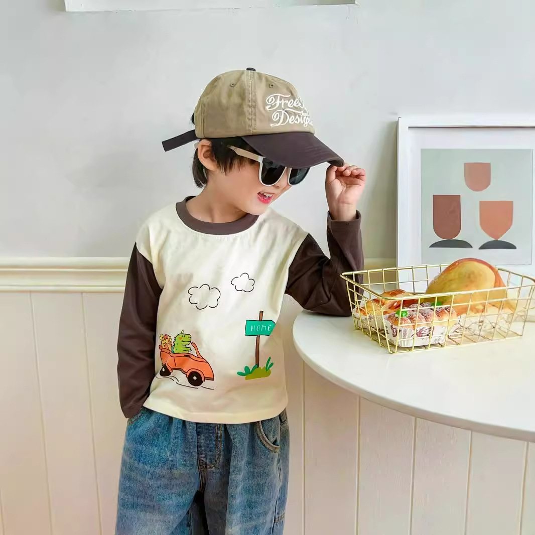 2025 nueva camiseta de algodón para niños camisas de algodón para niños de manga larga una sola pieza de ropa de algodón para mujeres de clase A dibujos animados para niños de moda