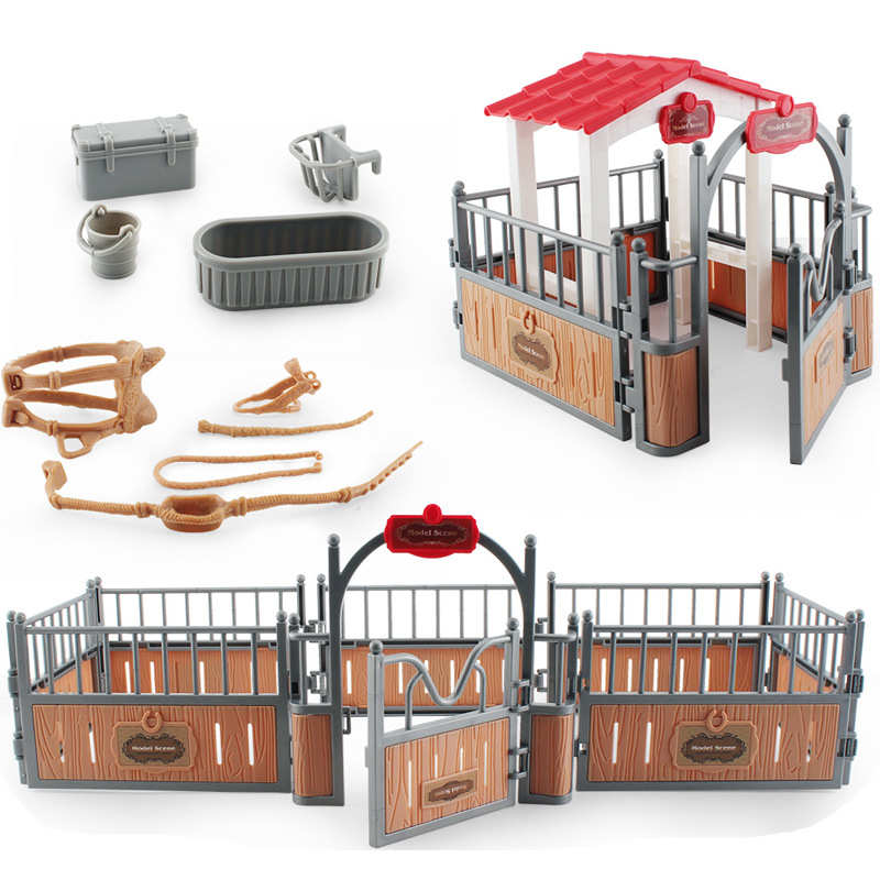 Cross-border simulación rancho Caballo granja escena Decoración Accesorios silla de montar valla de caballo Pabellón valla canal estático modelo adornos