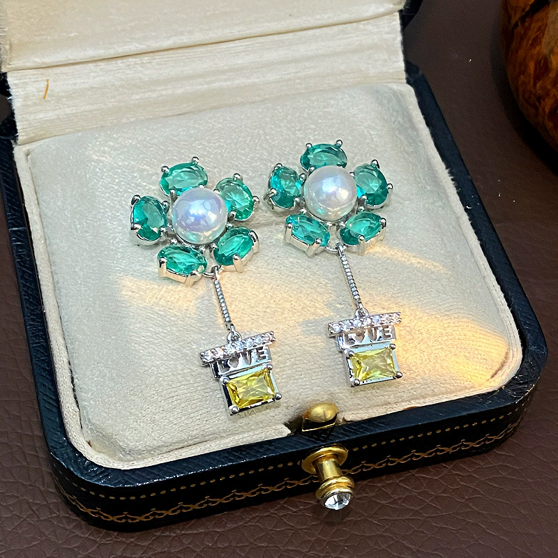Серебряная игла, длинный цирконий, цветок-подвеска, серьги, универсальная эпоксидная смола, образец 925 пробы, микро инкрустация, цветочная, стиль легкой роскоши