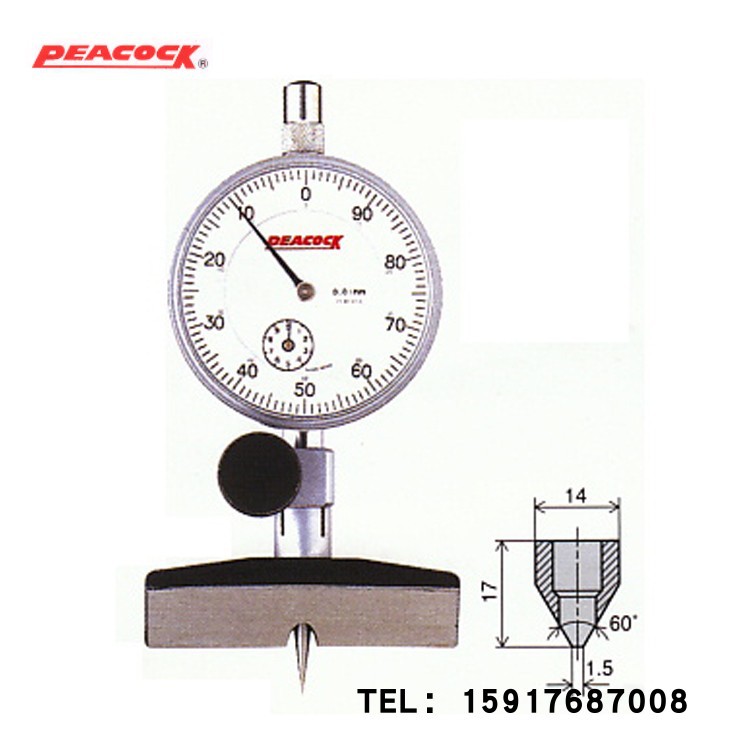 进口日本PEACOCK孔雀牌针盘式深度计T-3 T-4 T-6A T-6B深度规