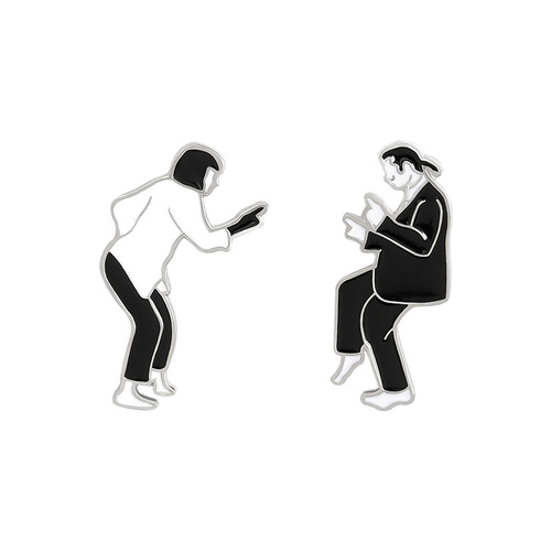 Creative Black and White Punk Cartoon Pin, Pulp Fiction Novel Character Costume Backpack Decoration Alloy Badge