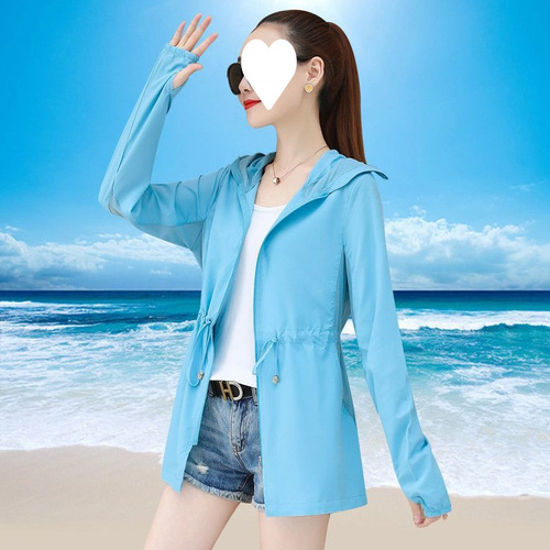 Women's Mid-Length Sun Protection Clothing with UV Protection, Korean-Style Loose-Fit Beach Wear—Thin Long-Sleeve Jacket for Spring and Summer