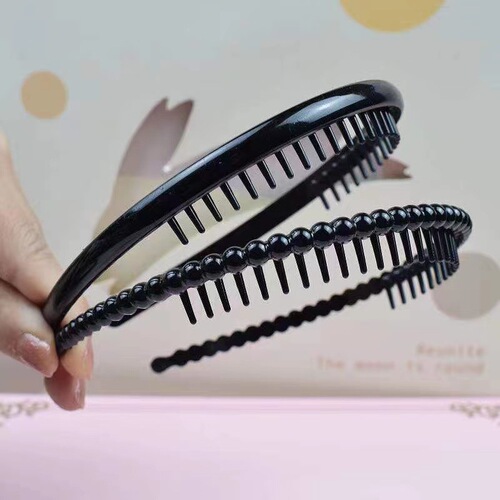 Simple black plastic hairband for women, all-match face wash, broken hair hole, tooth pressure hair non-slip headband for men and elderly hairpins